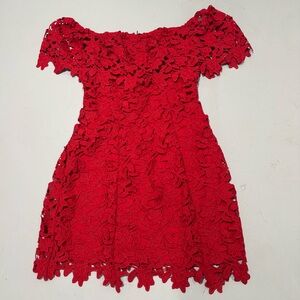 Guess Red Lace Off-Shoulder Dress